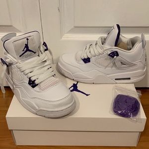 White and purple Air Jordan’s high tops, size 5.5 Youth Men or 7 Womens